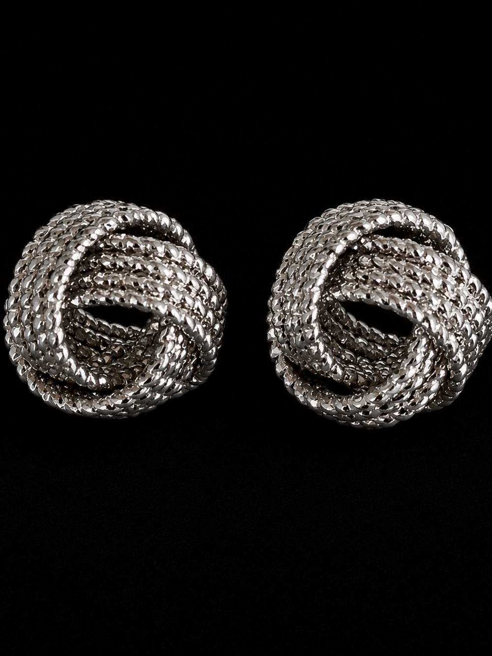 Vintage Silver Tone Woven Knot Statement Stud Earrings – Textured Retro Jewelry